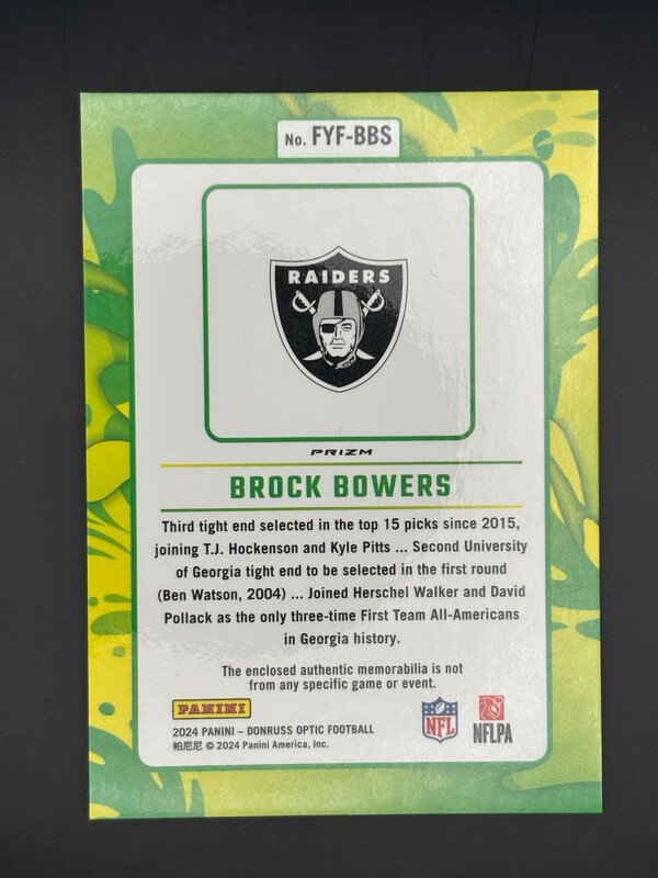 Brock Bowers First Year Fresh Blue/Green Patch RC Raiders
